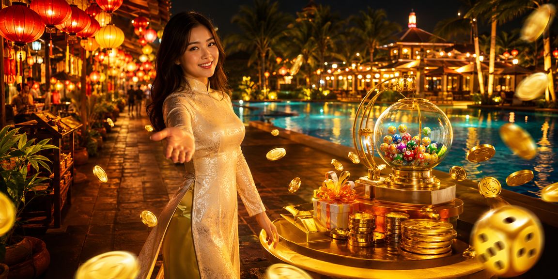 Người phụ nữ mặc áo dài tại Mũi Né tham gia xổ số trực tuyến trên điện thoại