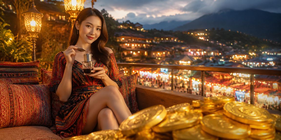 Người dùng ở Sapa ngồi quán cà phê theo dõi cược thể thao và ưu đãi trên điện thoại